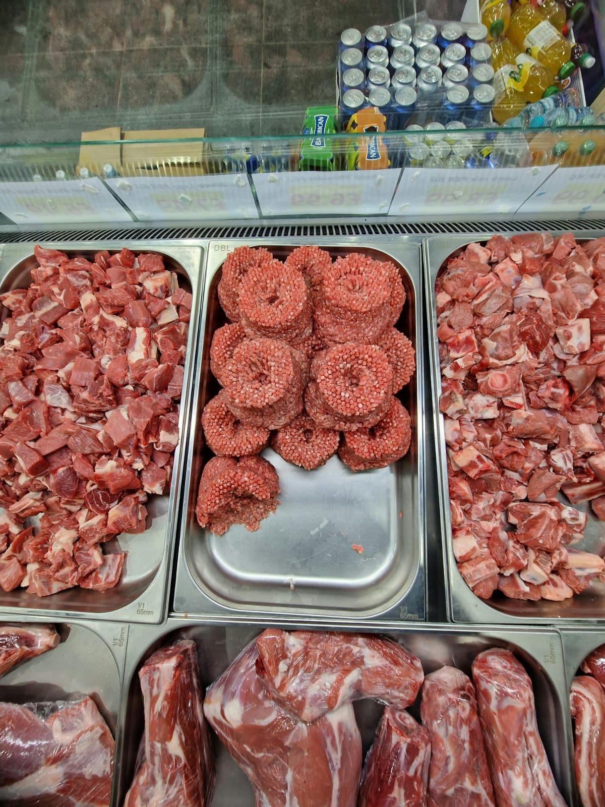 Different types of meat available at the Butchers