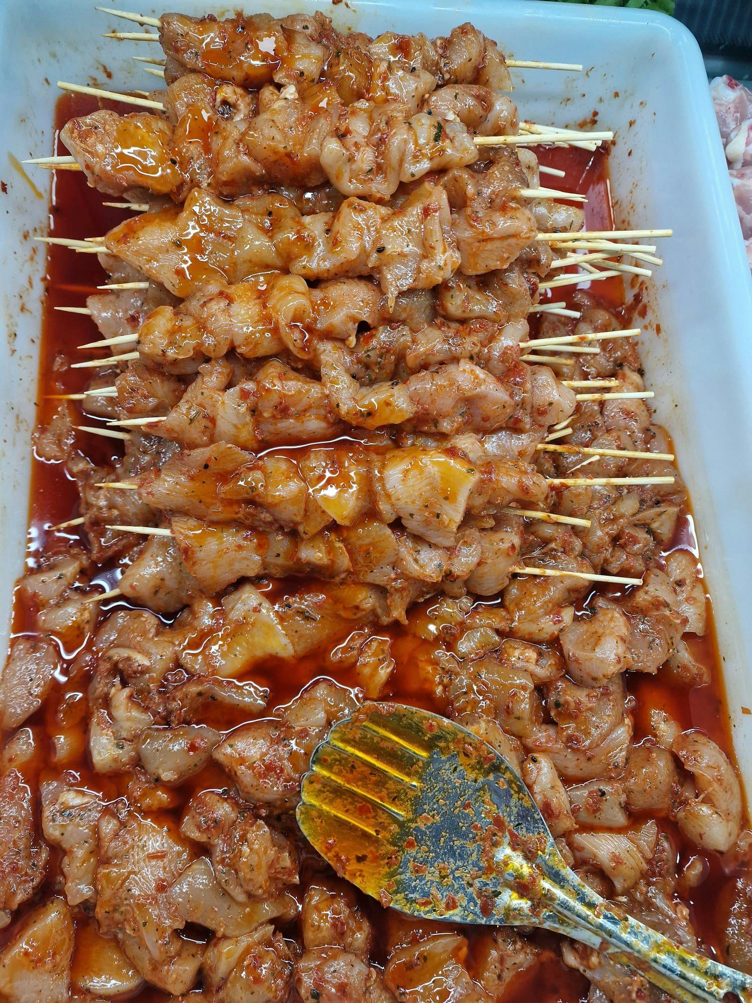 Chicken skewers marinaded